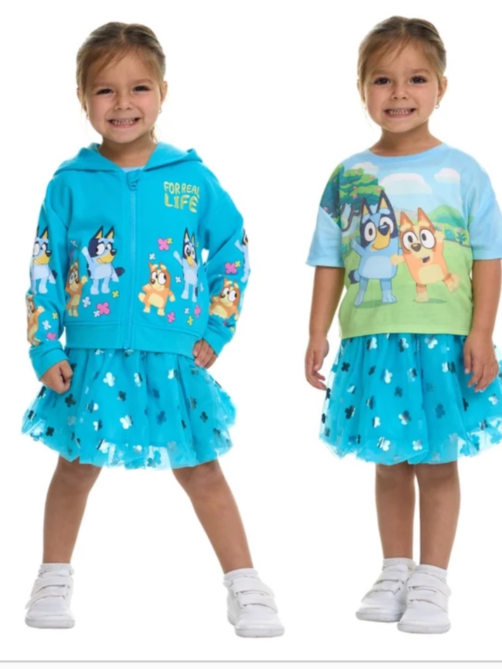 Bluey Girls' Cartoon Hoodie, Tee & Tulle Skirt Set